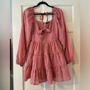 Francesca’s Short Pink Wedding Guest Dress Long sleeve for Spring (Large)
